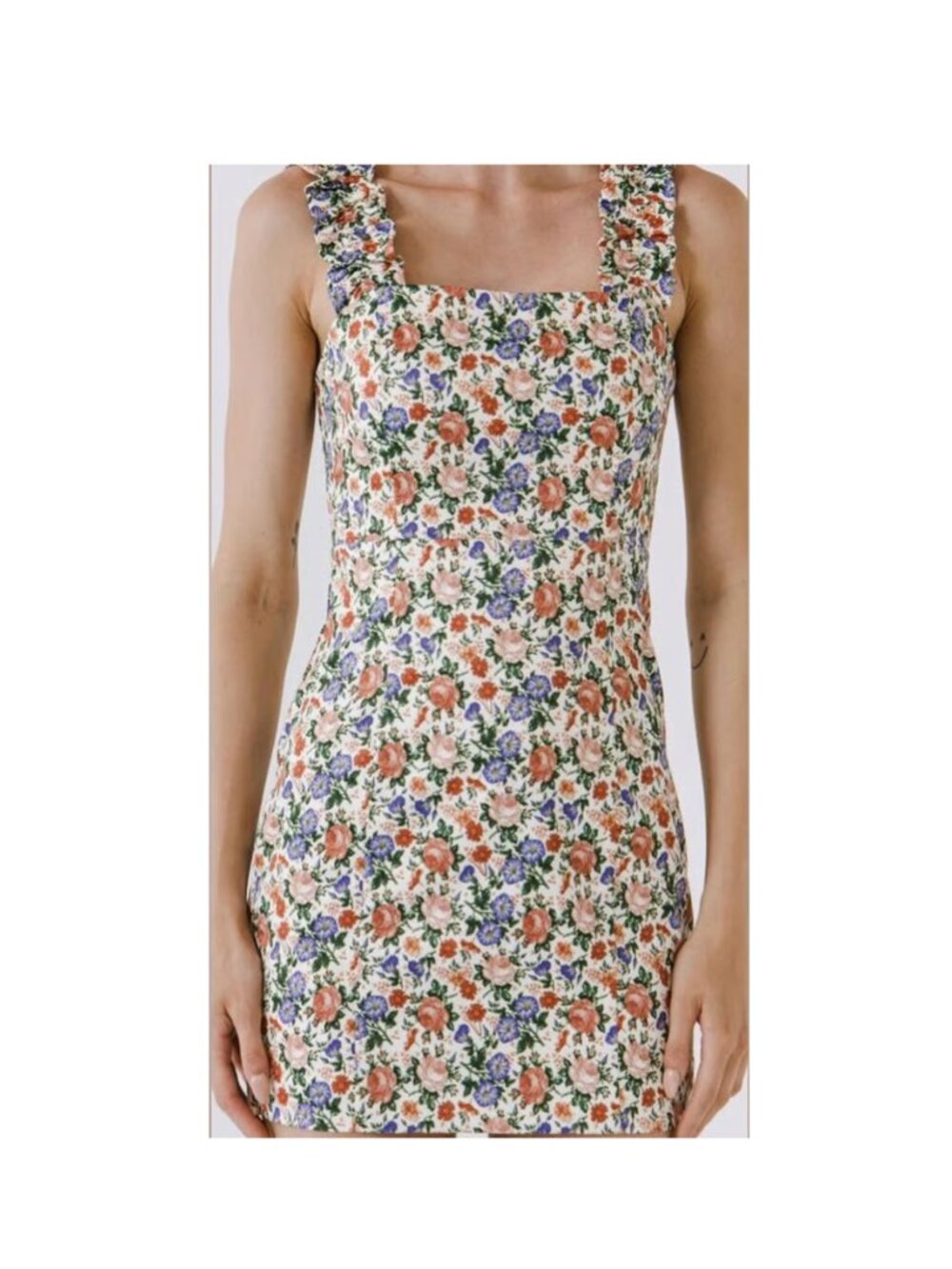 Endless Rose Table for Two Floral Mini Dress XS Ruffle Strap Smocked Back